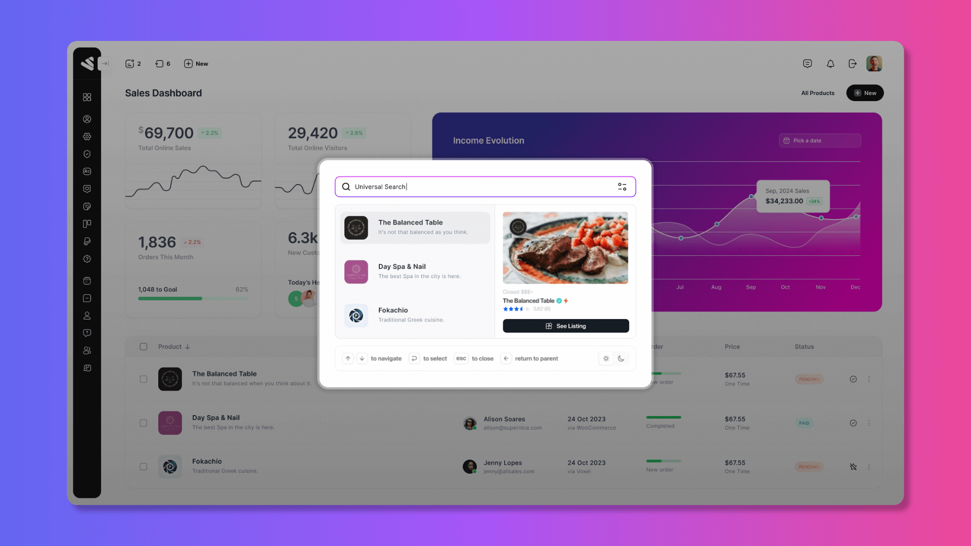 FleekDash CMDK search
