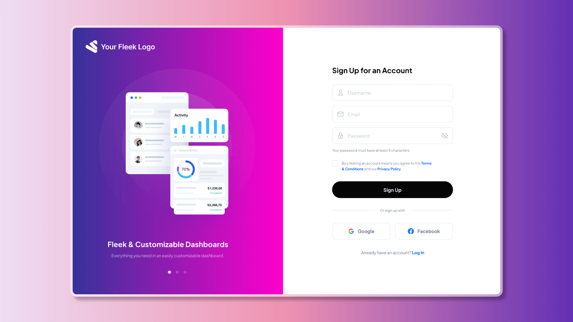 FleekDash Custom Login