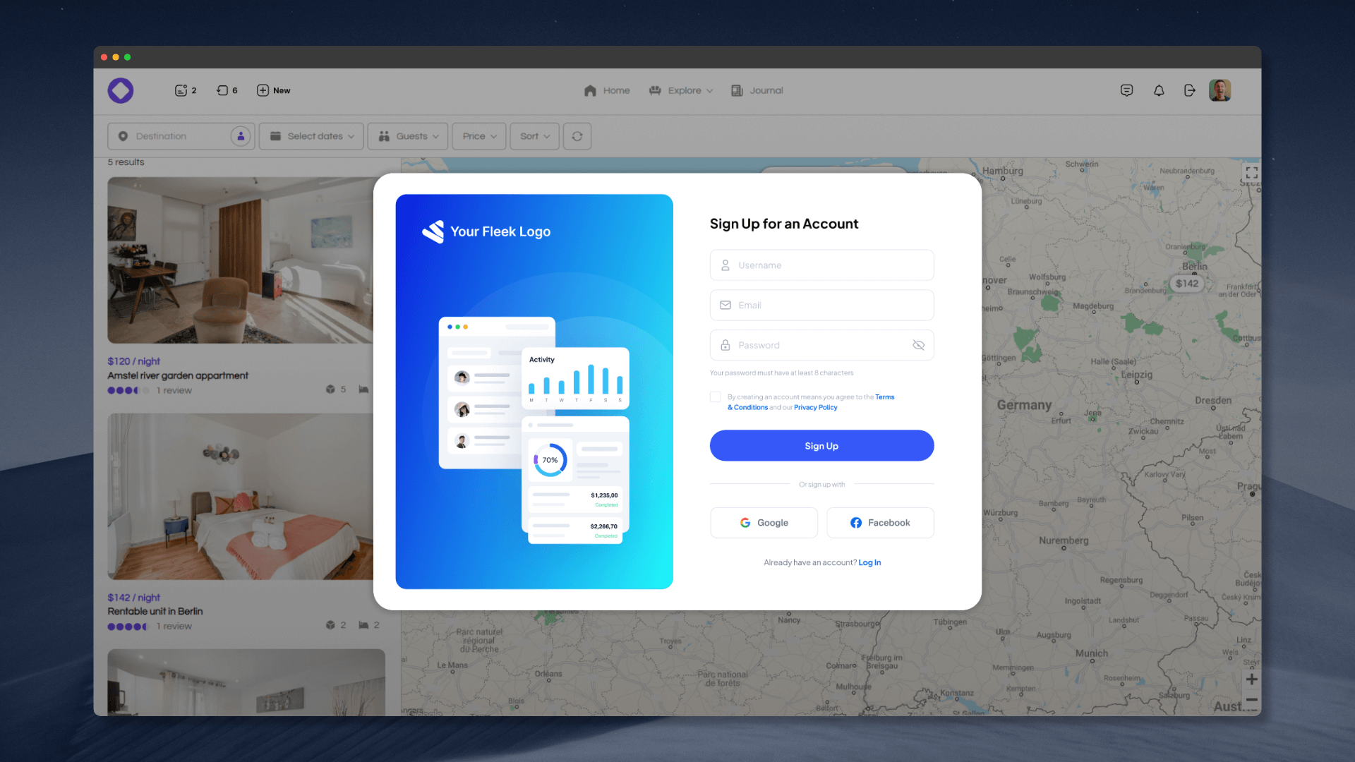 FleekDash Custom Login Popup