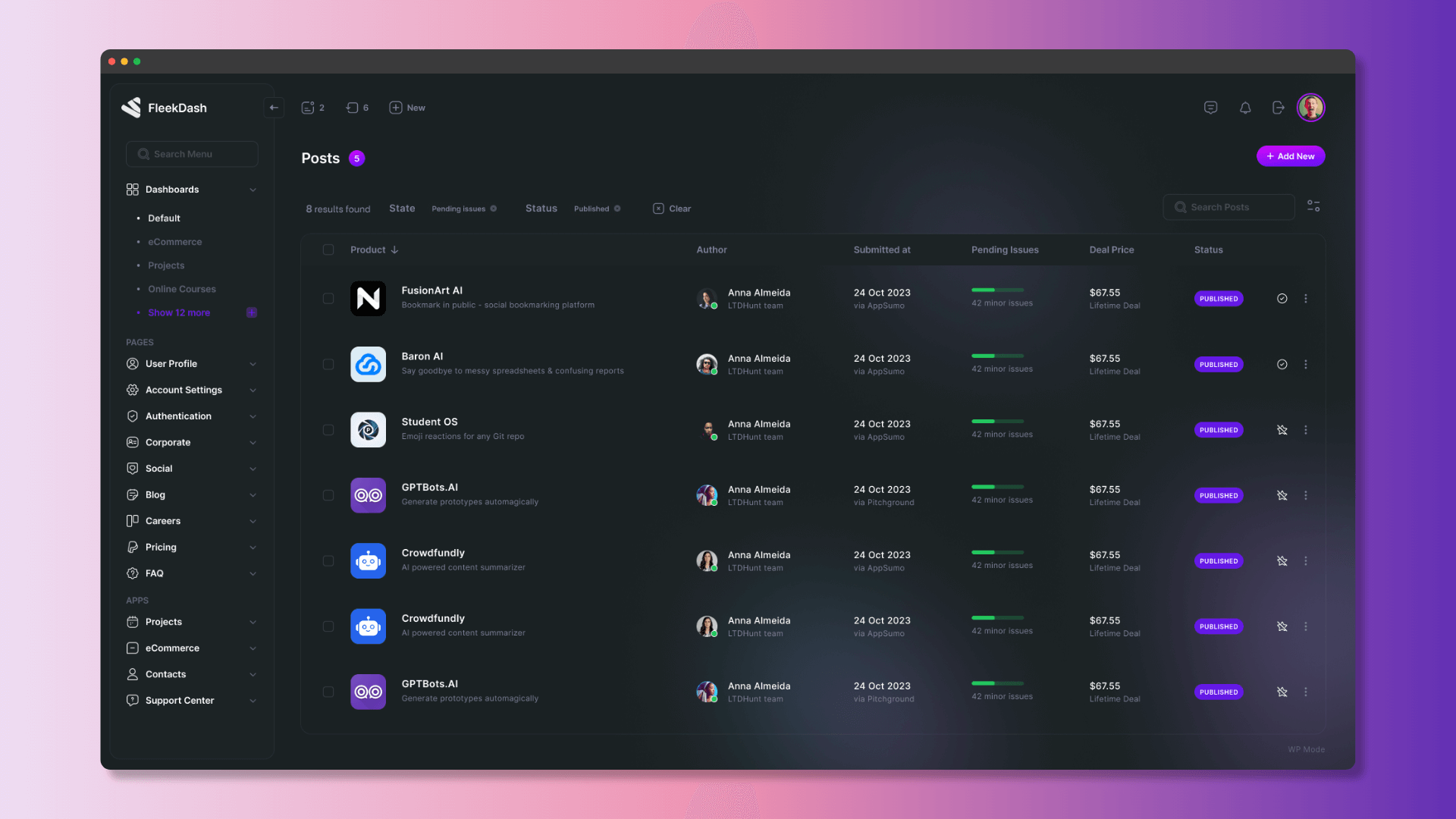 FleekDash Dark Mode